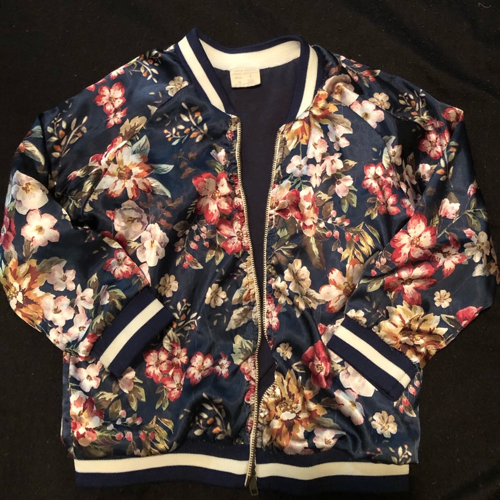 Zara Girls Navy Blue Floral bomber jacket